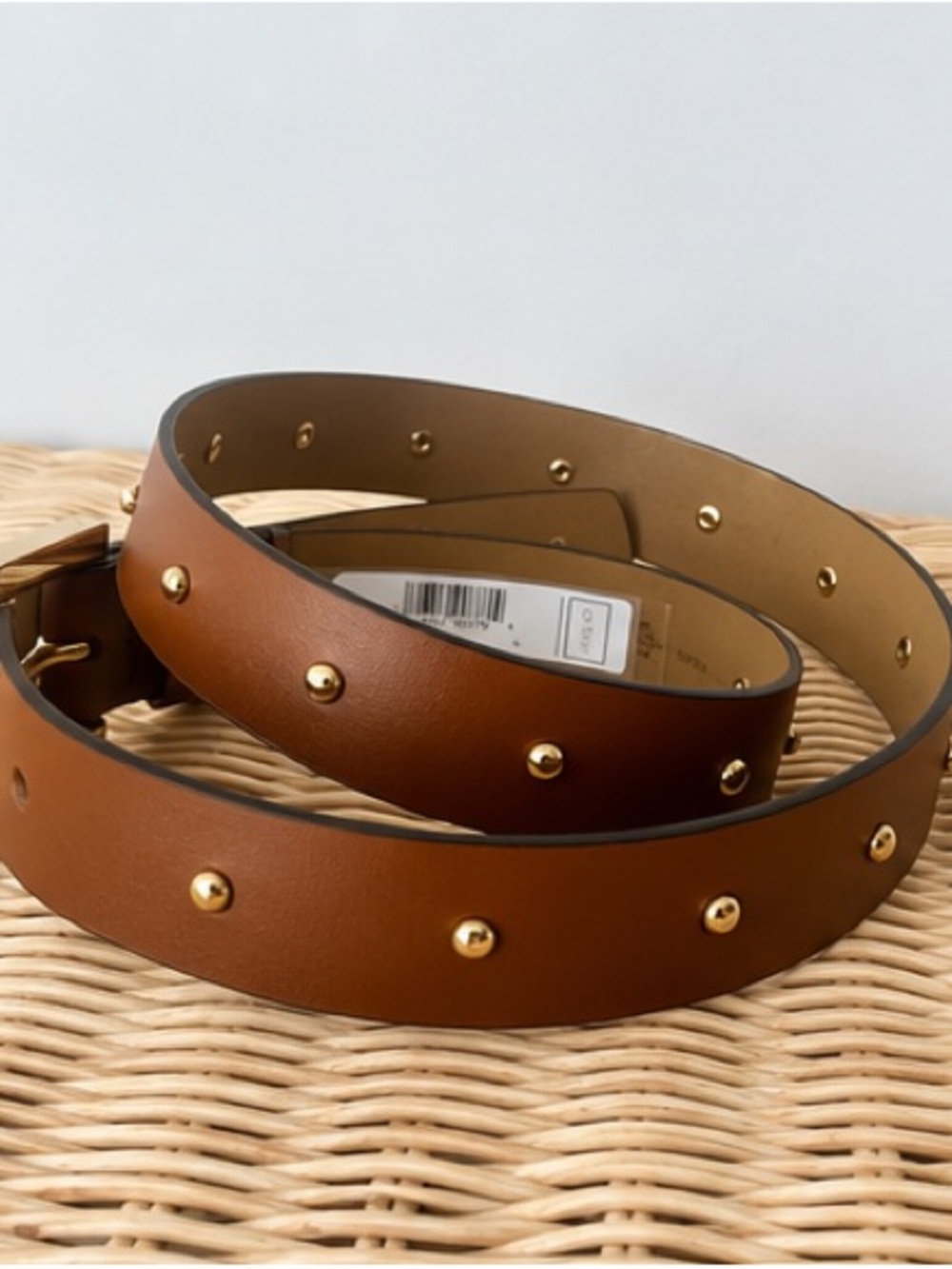 Michael Kors Cognac Studded Leather Belt Gold Buckle NWT L - Picture 6 of 6